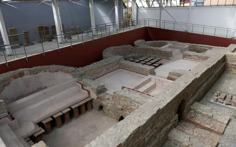 A view of the Roman baths at the Roemermuseum in Osterburken, Germany. The Romans built a fort there in the second century to protect the empire from Germanic tribes. Despite being far from the comforts of Rome, most of the outposts had baths.