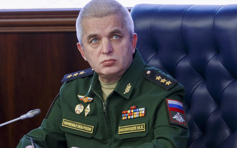 The head of Russia’s National Defense Control Center, Col. Gen. Mikhail Mizintsev, attends a meeting in Moscow, Russia, on Nov. 16, 2018. 
