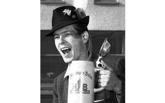 Frankfurt, West Germany, March, 1955: Singer Johnnie Ray, on his way to England for a two-week booking at the London Palladium, enjoys a stein of the local beer during a short stopover at the Rhein-Main airport. Ray is considered one of the forerunners of rock music, with Bob Dylan among those citing him as an influence.

Looking to get some Oktoberfest brews? Check out Stars and Stripes' community pages for fests near you. https://ww2.stripes.com/communities