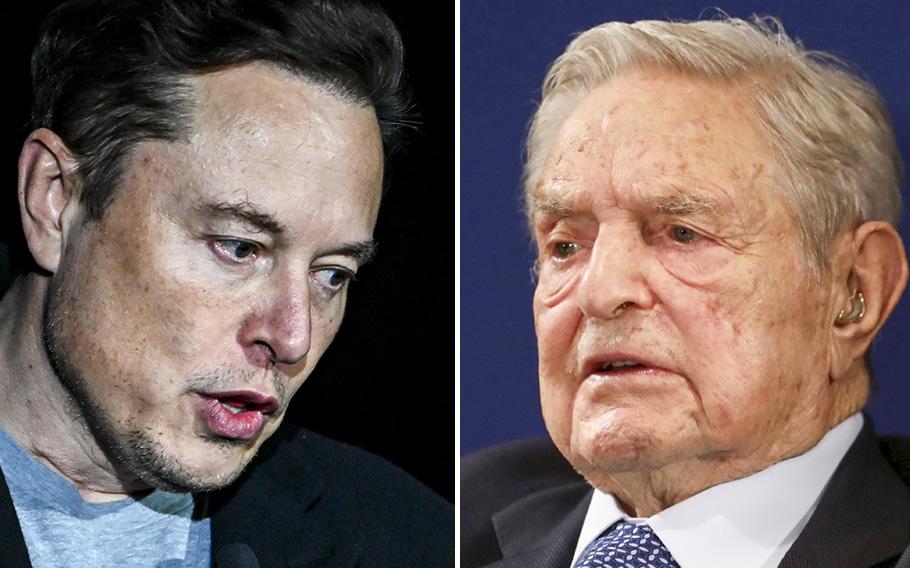 Elon Musk, left, and George Soros