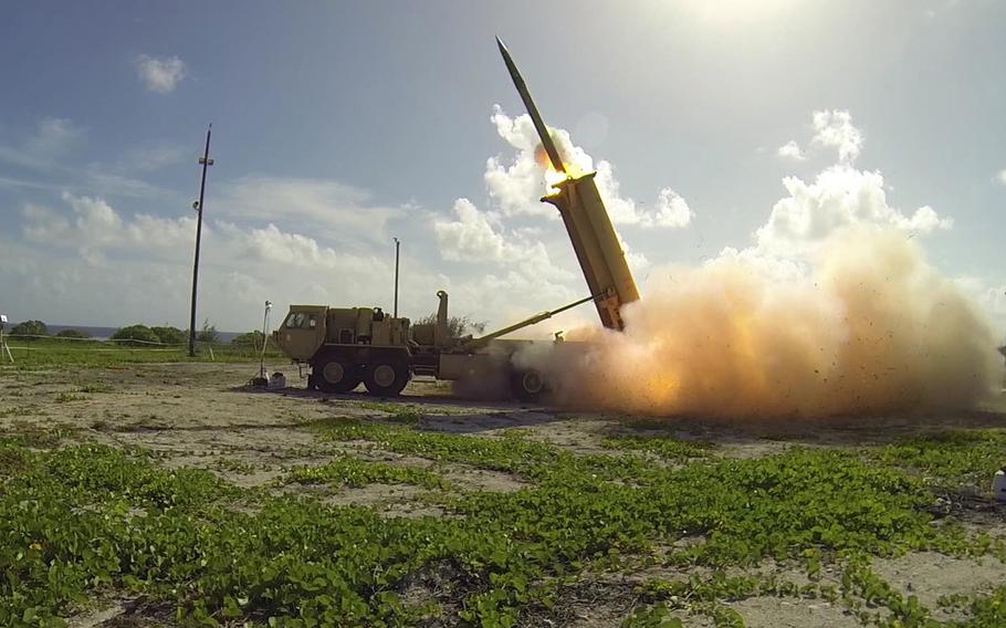 A Terminal High Altitude Area Defense, or THAAD, interceptor is launched from Wake Island on Nov. 1, 2015. The system successfully intercepted two ballistic missile targets during the test. 