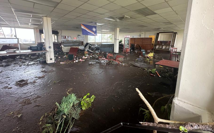 The Cafe Roi dining facility on Roi-Namur, Marshall Islands, was heavily flooded following massive waves on Jan. 20, 2024.