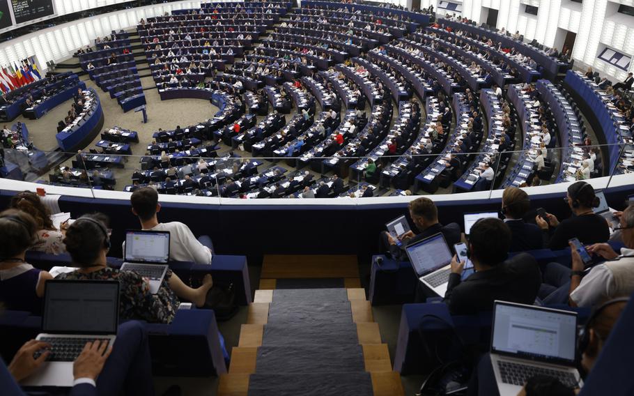 European Parliament members meet in a plenary session Sept. 14, 2022, in Strasbourg, eastern France. 