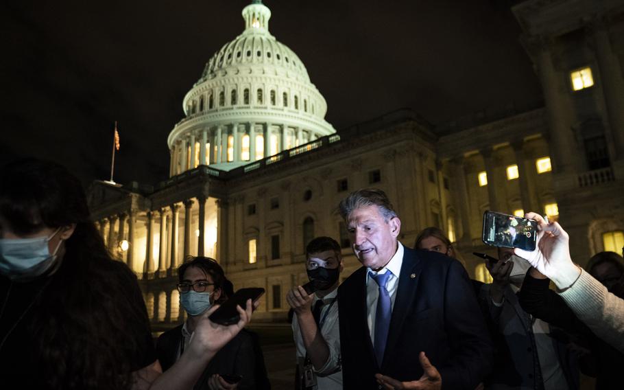 Sen. Joe Manchin, D-W.Va., is seen on Capitol Hill after a private meeting with White House officials.