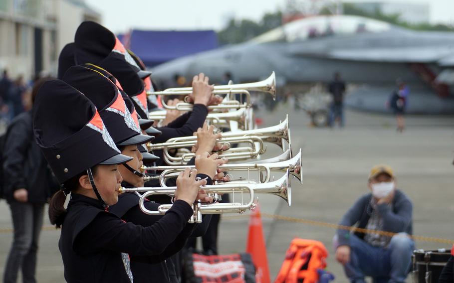 Ryohoku Junior High School's marching band, the Mercury Winds, perform during Spring Festival at Naval Air Facility Atsugi, Japan, April 22, 2023.