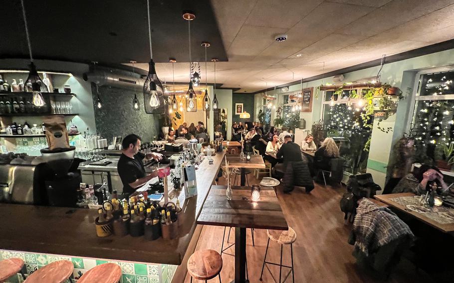 The bar area at El Burro on Nov. 20, 2022, in Mainz, Germany. The restaurant offers happy hour drink specials after 5 p.m. weekdays and 9 p.m. on Saturday.