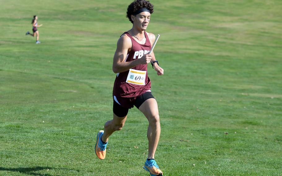 It was all victory and smiles for Tyler Gaines on Tuesday; the senior paired with Jane Williams to pace Matthew C. Perry to victory in the team relay and a sweep of every Far East cross country meet Division II title.