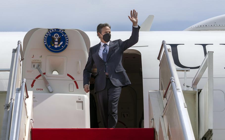 Secretary of State Antony Blinken arrives in Jakarta, Indonesia, Monday, Dec. 13, 2021.