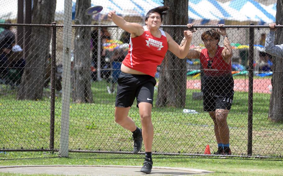 After finishing sixth last year, Kinnick's Kahlil Busscher captured the discus in the Far East meet.
