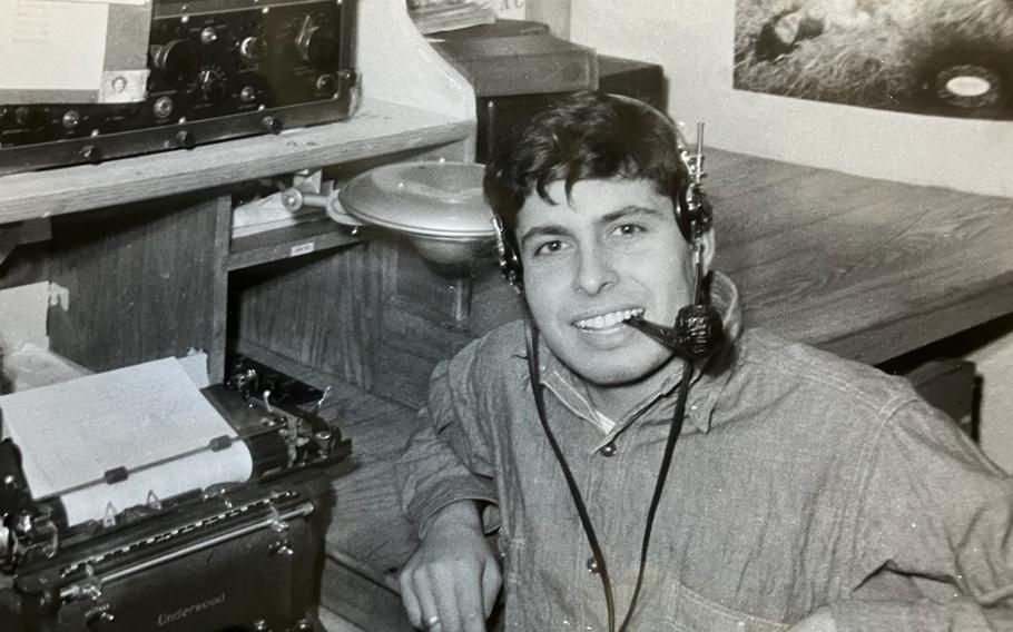 Peter Orlando in the radio room aboard the USS ATR-2 in 1944. A U.S. Navy radio man during World War II, Orlando watched the events of D-Day unfold from afar.