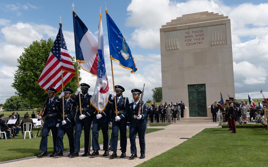 Airmen with the Ramstein Air Base Honor Guard participate in a Memorial Day ceremony