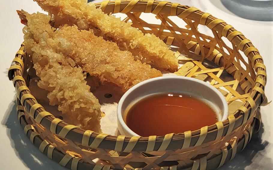 Tempura shrimp and vegetables from Kashima Sushi, a newly opened Japanese restaurant in Sacile, Italy.