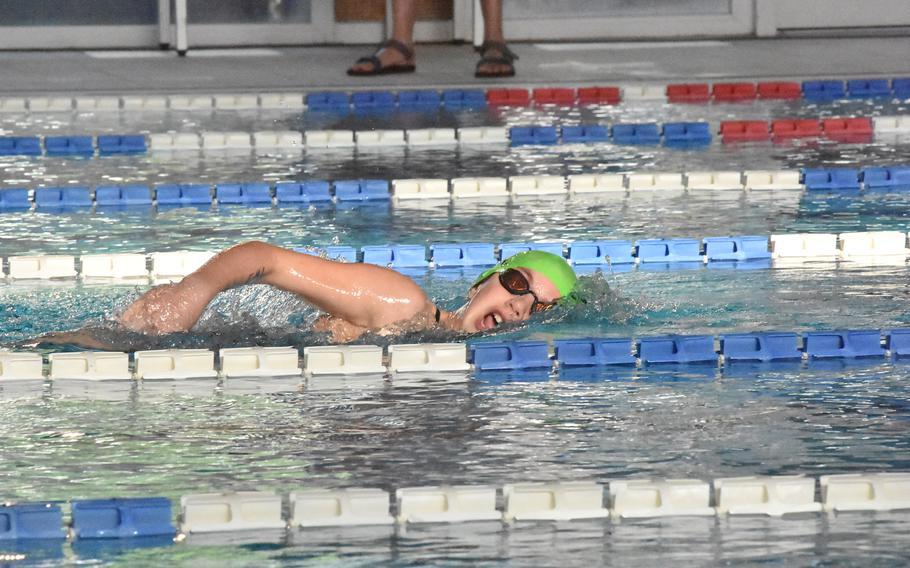 Naples' Avery DeBoer won her age group in the girls 400-meter freestyle event at the European Forces Swim League Long Distance Championships on Sunday, Nov. 27, 2022, at Lignano Sabbiadoro, Italy.