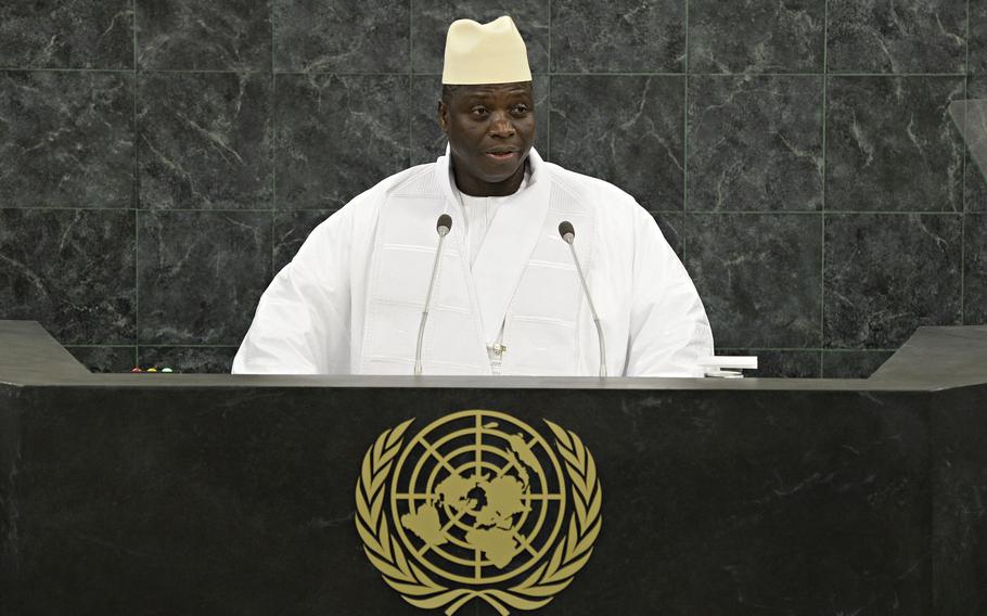 Then-Gambian President Yahya Jammeh speaks at the 68th session of the United Nations General Assembly in New York City on September 24, 2013.