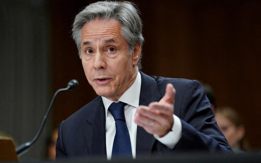 Secretary of State Antony Blinken testifies before a Senate Foreign Relations Committee hearing on Capitol Hill in Washington on May 21, 2024. 