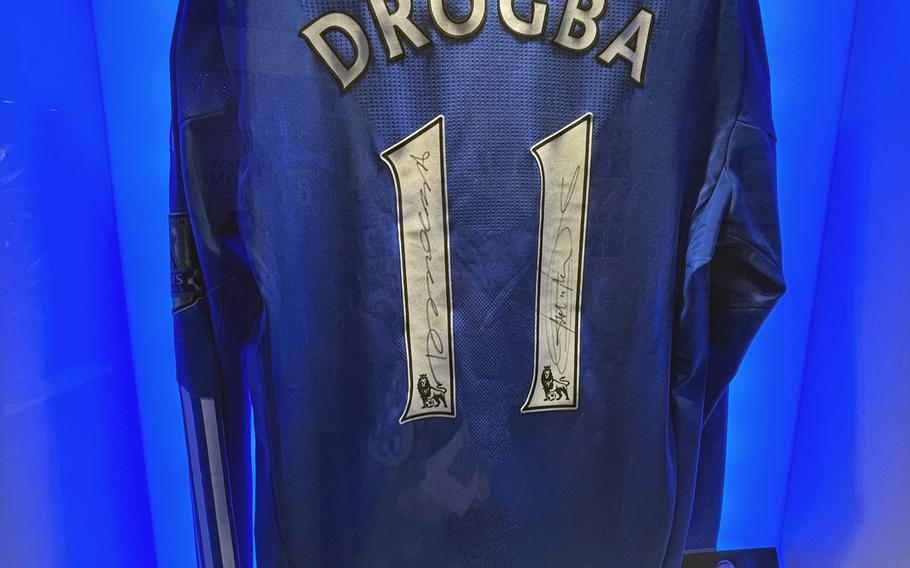 A signed, game-worn jersey of Chelsea great Didier Drogba from the club’s Champions League-winning 2011-12 season is just one of the pieces of memorabilia on display in the Chelsea Football Club museum at Stamford Bridge, London, on March 16, 2024.