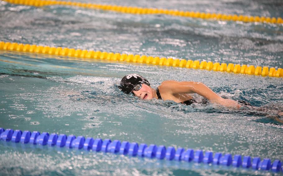 Brunssum's Benthe de Beer won her freestyle race in the 10-year-old girls age group at the European Forces Swim League Long Distance Championships at Dresden, Germany.