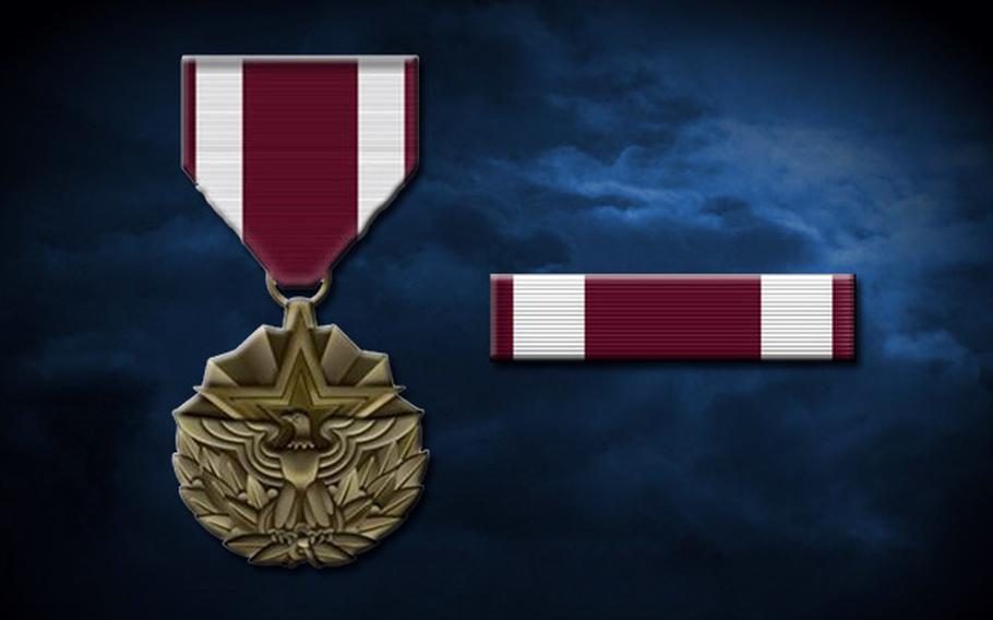 The Meritorious Service Medal is awarded for outstanding achievement or meritorious service to the United States.