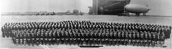 The combined crews in front of the blimp hangar at the former Marine Corps Air Station Tustin.