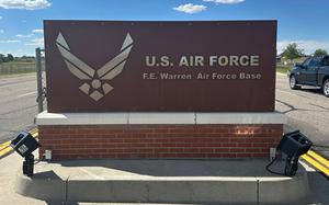 A sign denoting the entrance to F.E. Warren Air Force Base.