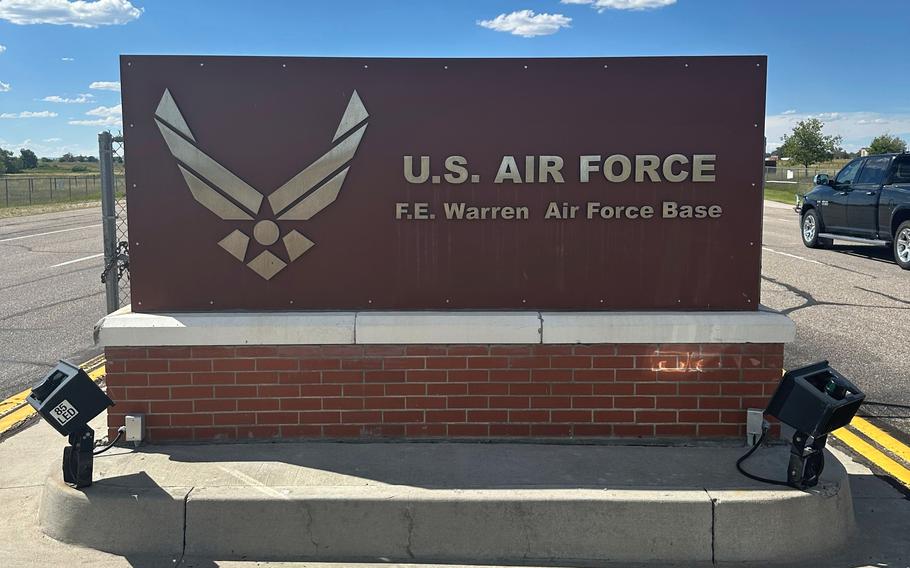 A sign denoting the entrance to F.E. Warren Air Force Base.