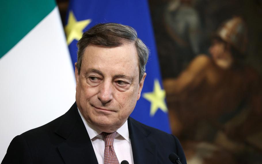 Mario Draghi, Italy’s prime minister, during a news conference following his meeting with Fumio Kishida, Japan’s prime minister, at the Chigi Palace in Rome, Italy, on May 4, 2022. 