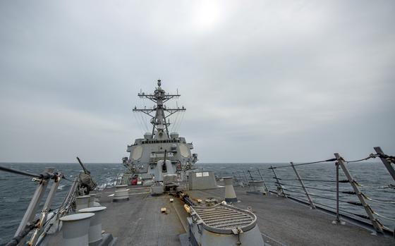 The guided-missile destroyer USS John Finn sails through the Taiwan Strait, March 10, 2021.