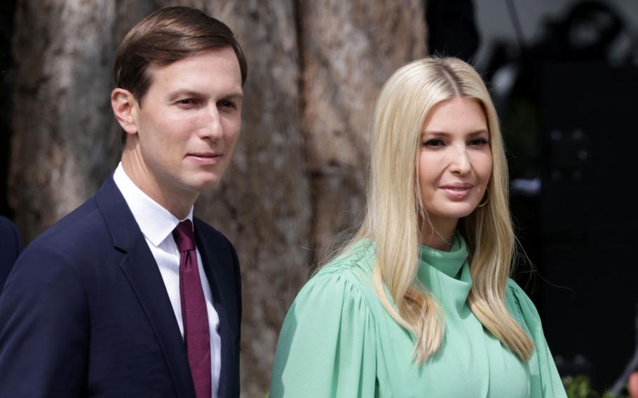 Former special adviser to the president Jared Kushner and Ivanka Trump attend a ceremony at the  White House on Sept. 15, 2020 in Washington. Kushner testified before the Jan. 6 House committee on Thursday, March 31, 2022. 