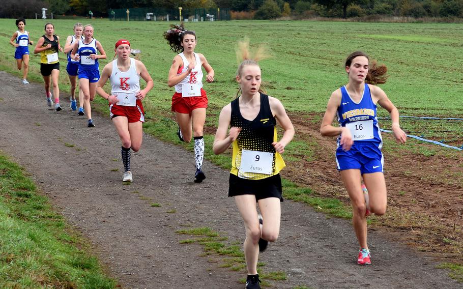 Runners race through the German countryside at the 2020 DODEA Europe non-virtual cross country championship in Ramstein-Miesenbach, Germany.