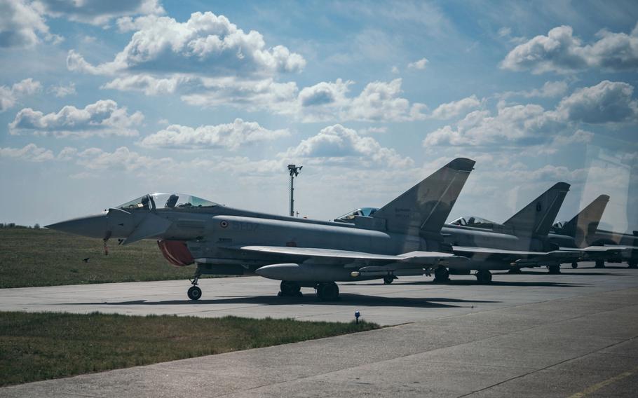 Military aircraft at the Mihail Kogalniceanu Military Base in Constanta, Romania, on April 13, 2022. 