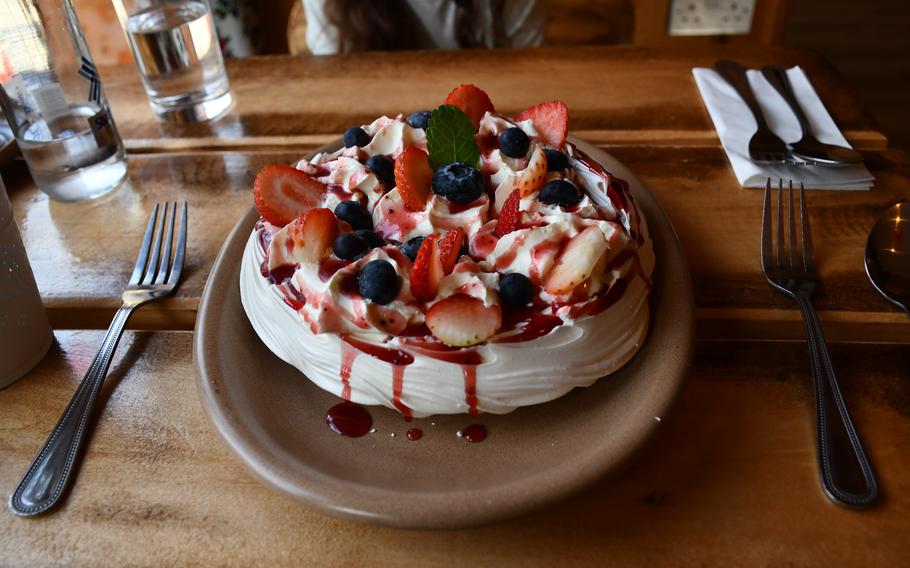 The meringue-based Pavlova was a pleaser at Under the Eagle-Pod Orlem, a Polish restaurant in Newmarket, England. 