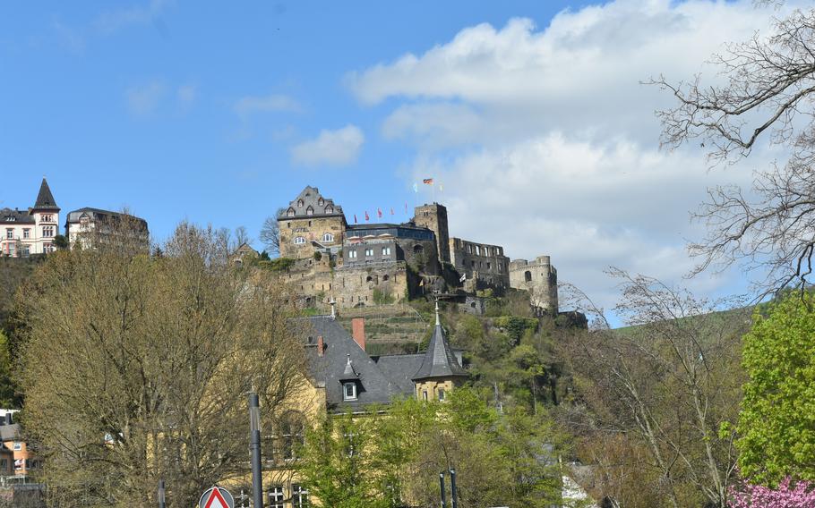 The Burg Rheinfels as seen from the town of St. Goar, Germany, April 16, 2022. Burg Rheinfels was built in 1245 to protect the town and its citizens from outside aggressors. 