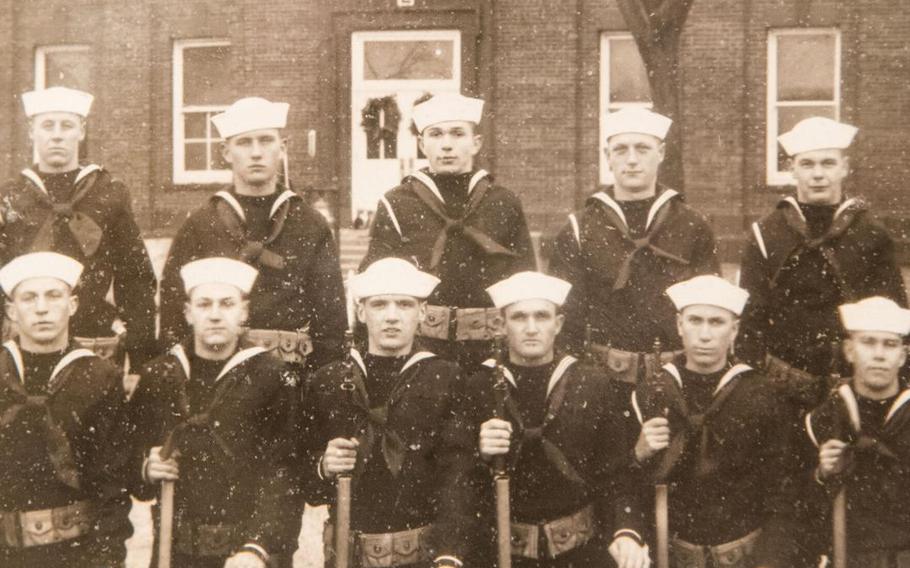 Dick Higgins, top row; center, at the U.S. Naval Training Station in Great Lakes, Illinois, on Dec. 23, 1939.