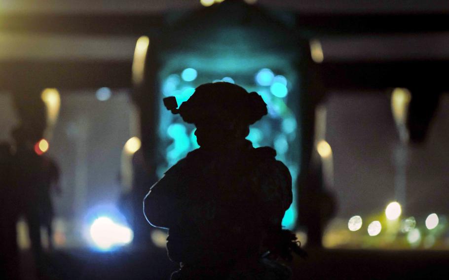 A Philippine service member trains during a Balikatan drill in Subic, Philippines, April 25, 2024. 