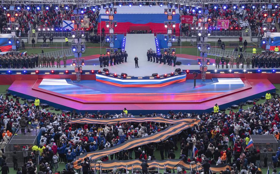 Russian President Vladimir Putin at a concert in Moscow’s Luzhniki Stadium on Wednesday. 