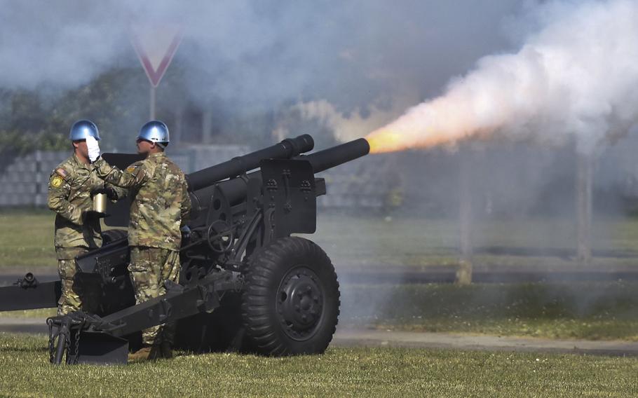 Soldiers fire cannons