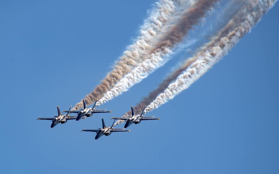 The U.S. Navy Blue Angels headline Travis Air Force Base’s annual Wings Over Solano Air Show on Saturday, March 16, 2024.