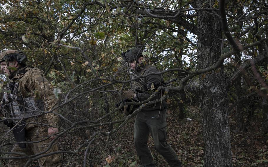 Ukrainian forces near a drone position in the Mykolaiv region on Oct. 5.