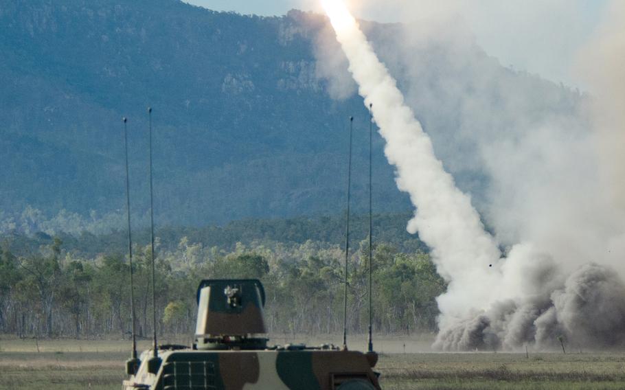 South Korean soldiers fire a self-propelled K9A1 Thunder howitzer during a Talisman Sabre drill at Shoalwater Bay Training Area in Queensland, Australia, Saturday, July 22, 2023. 