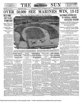 The Marine vs. Army football game made the cover of The Sun on Dec. 3, 1922.