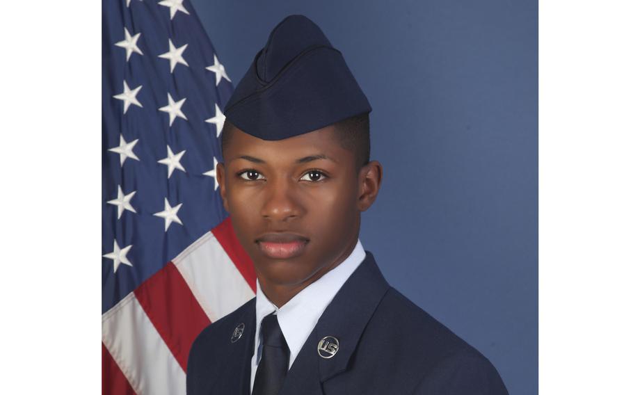 This photo provided by the U.S. Air Force shows Senior Airman Roger Fortson on Dec. 24, 2019. The Air Force says the airman supporting its Special Operations Wing at Hurlburt Field, Fla., was shot and killed on May 3, 2024, during an incident involving the Okaloosa County Sheriff’s Office.