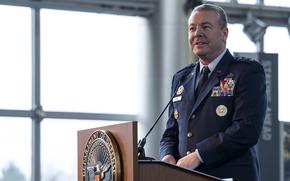 Incoming Director of the Defense Intelligence Agency U.S. Air Force Lt. Gen. Jeffrey A. Kruse provides remarks at the DIA Change of Directorship ceremony at DIA headquarters on Joint-Base Anacostia-Bolling, Washington, D.C., Feb. 2, 2024. (DoD photo by U.S. Navy Petty Officer 1st Class Alexander Kubitza)