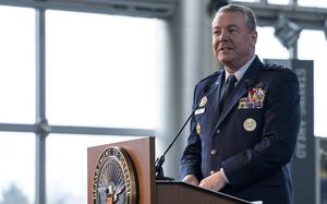 Incoming Director of the Defense Intelligence Agency U.S. Air Force Lt. Gen. Jeffrey A. Kruse provides remarks at the DIA Change of Directorship ceremony at DIA headquarters on Joint-Base Anacostia-Bolling, Washington, D.C., Feb. 2, 2024. (DoD photo by U.S. Navy Petty Officer 1st Class Alexander Kubitza)