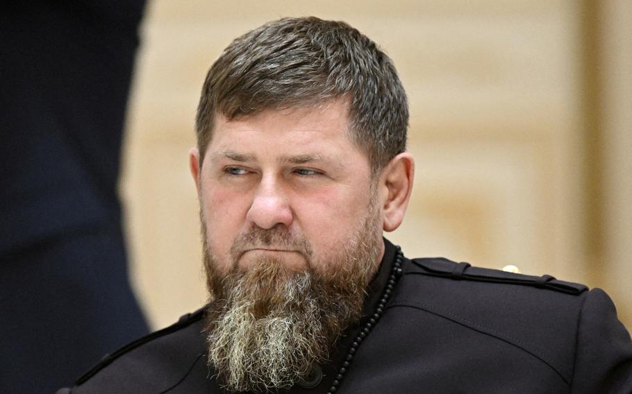 The leader of Russia’s Chechnya region, Ramzan Kadyrov, attends a meeting of Russian President Vladimir Putin and Uzbek President Shavkat Mirziyoyev at the Kuksaroy Presidential Palace in Tashkent, Uzbekistan, May 27, 2024.