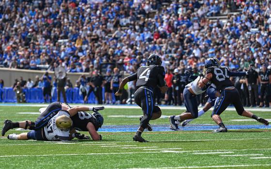 The U.S. Air Force Academy played the U.S. Naval Academy in a football game, October 1st, 2022, at USAFA Falcon Stadium, Colorado Springs, Colorado. The AF cadets beat the Navy midshipmen 13-10. (U.S. Air Force photo by Airman 1st Class Sarah Post)