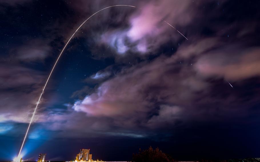A United Launch Alliance Atlas V rocket carrying NASA’s Lucy spacecraft launches from Cape Canaveral Space Force Station, Fla., Oct. 16, 2021. The U.S. Space Force, which utilizes the rockets for its missions, received a “weak” first strength assessment by the Heritage Foundation.