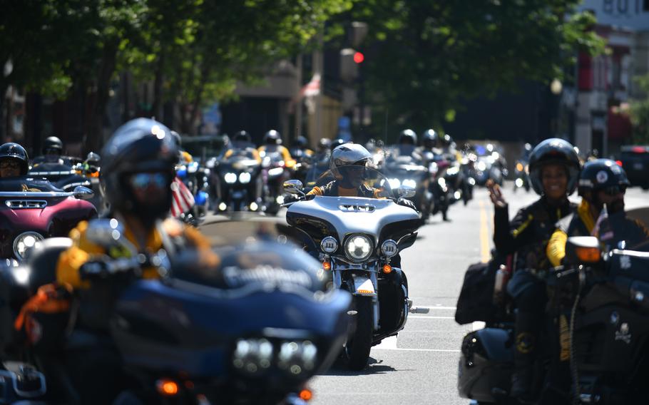 Members of the Buffalo Soldiers arrive at the African American Civil War Memorial in Washington on May 29. 