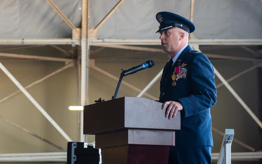 Col. Chelsey Dycus assumed command of the 92d Air Refueling Wing from Col. Cassius Bentley lll in a ceremony at Fairchild Air Force Base Monday. 