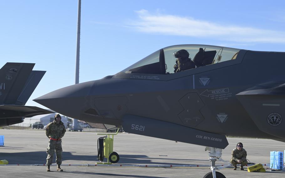 Airmen with the Wisconsin Air National Guard’s 115th Fighter Wing perform preflight tasks during a Weapons System Evaluation Program exercise Feb. 14, 2024, at Tyndall Air Force Base, Fla. 