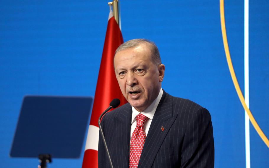 Turkish President Recep Tayyip Erdogan at the Group of 20 summit in Rome in 2021. Erdogan signaled he wouldn’t allow Finland and Sweden to join NATO, alleging they support Kurdish militants his government regards as terrorists.